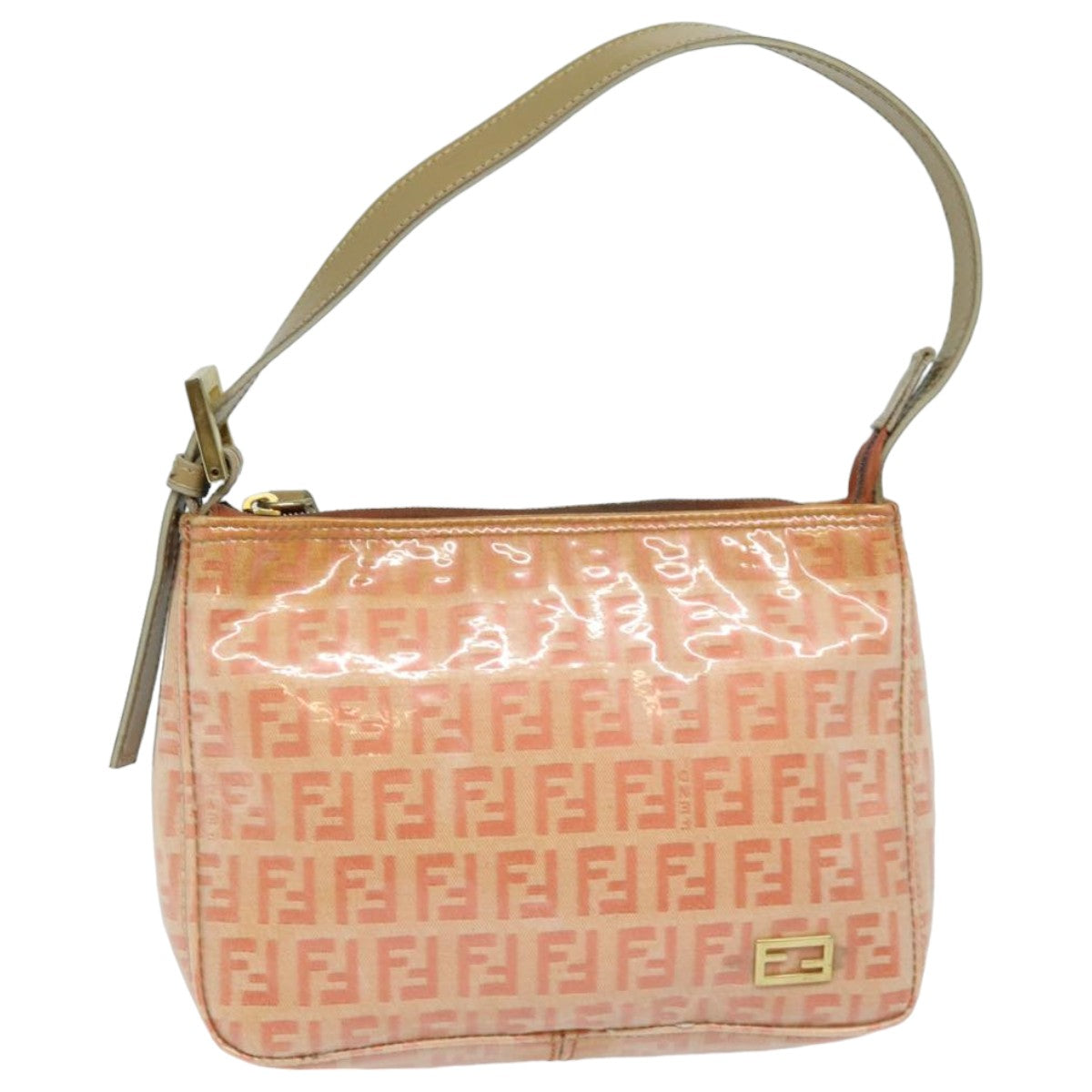 FENDI Zucchino Canvas Hand Bag Enamel Orange Auth 81071