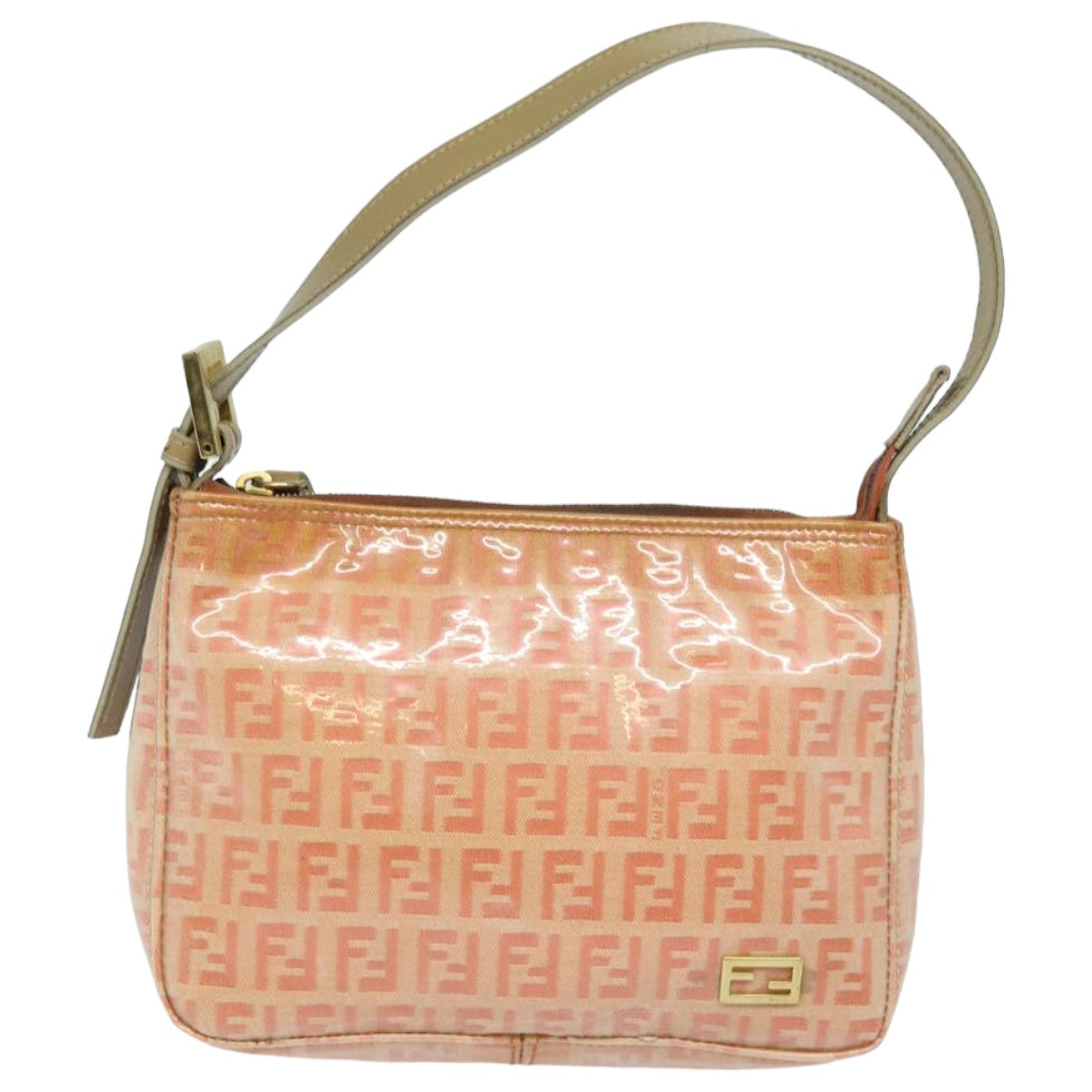 FENDI Zucchino Canvas Hand Bag Enamel Orange Auth 81071