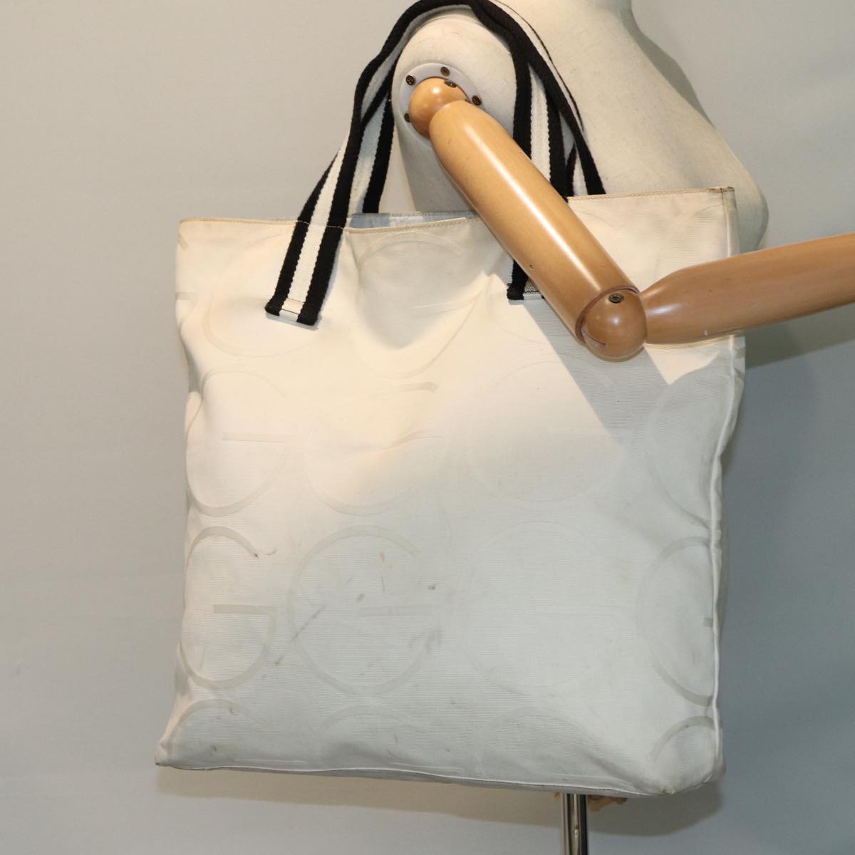 GUCCI Tote Bag Canvas White 123439 Auth 81105