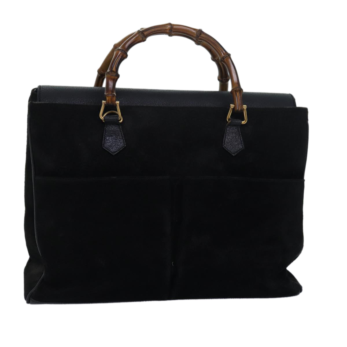 GUCCI Bamboo Tote Bag Suede Leather Black Auth 81106