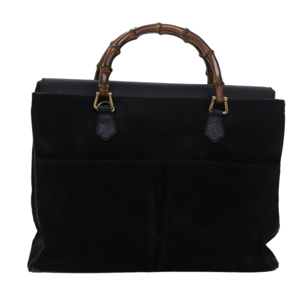 GUCCI Bamboo Tote Bag Suede Leather Black Auth 81106