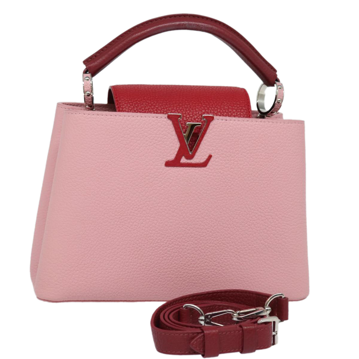 LOUIS VUITTON Capusine BB Hand Bag Taurillon Leather 2way Red Pink Auth 81113A