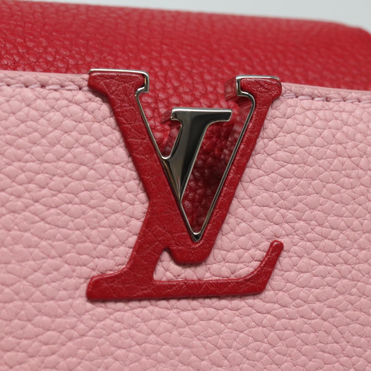 LOUIS VUITTON Capusine BB Hand Bag Taurillon Leather 2way Red Pink Auth 81113A