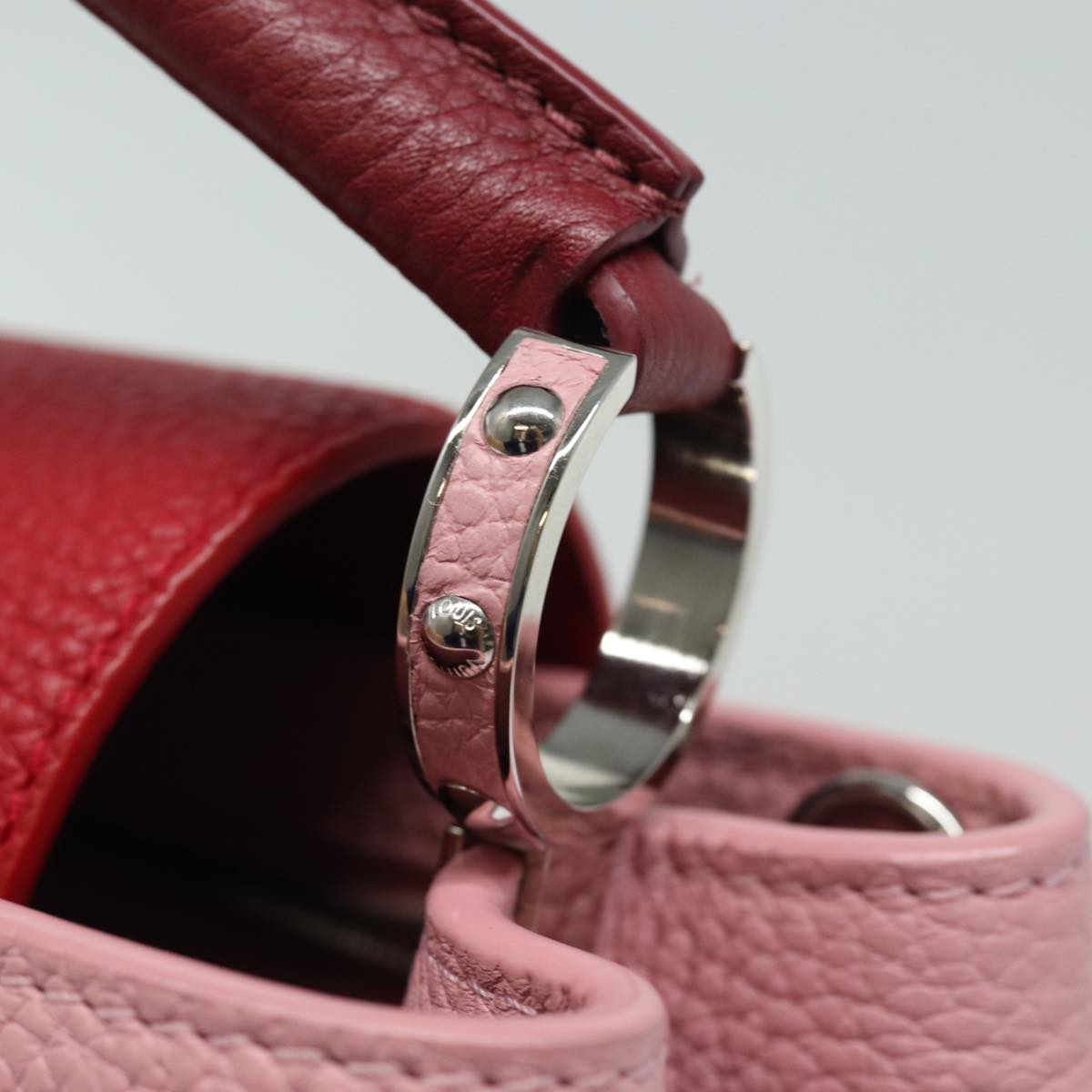 LOUIS VUITTON Capusine BB Hand Bag Taurillon Leather 2way Red Pink Auth 81113A