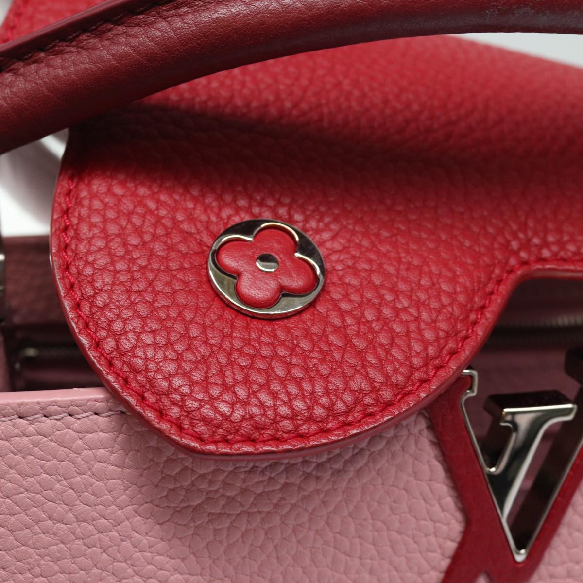 LOUIS VUITTON Capusine BB Hand Bag Taurillon Leather 2way Red Pink Auth 81113A