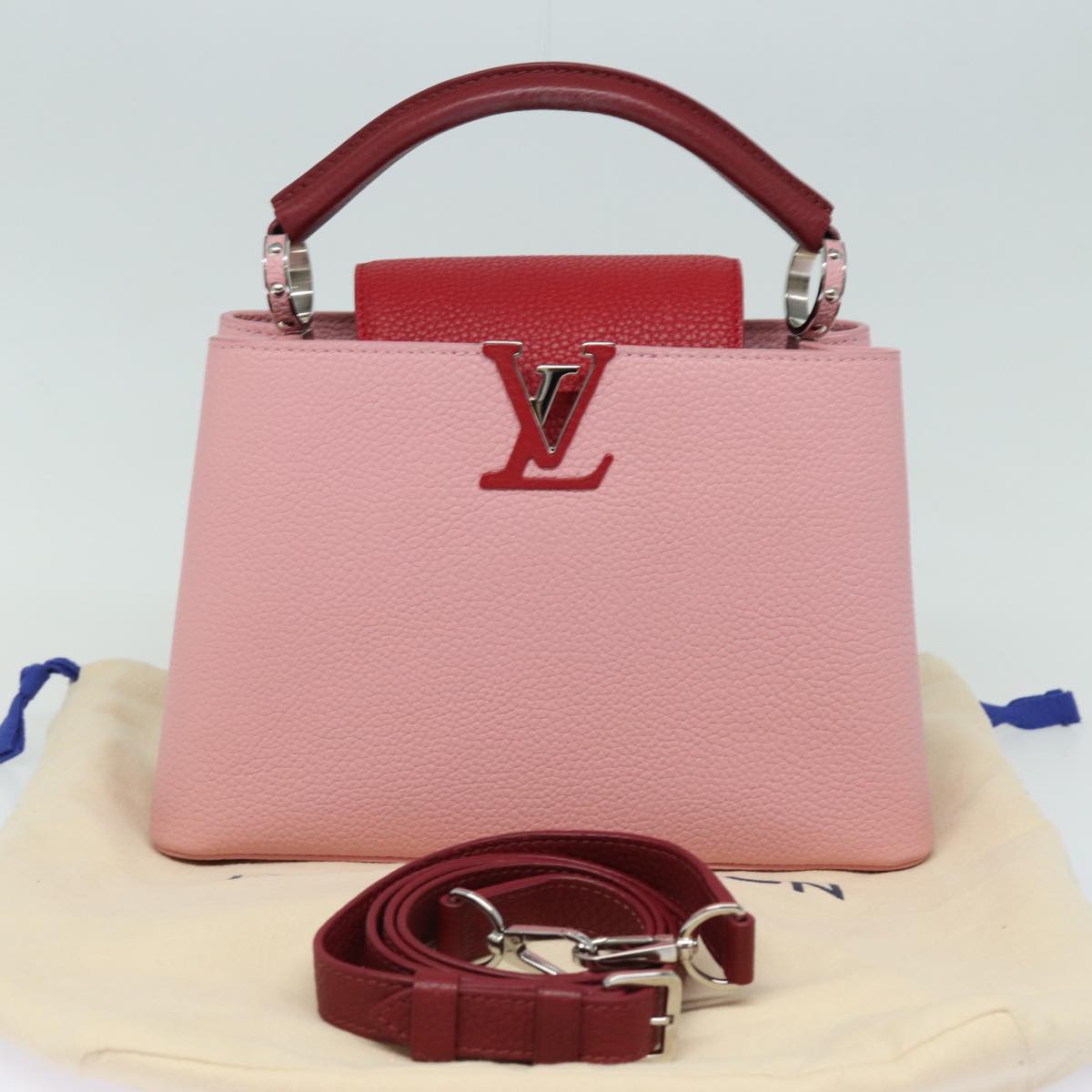 LOUIS VUITTON Capusine BB Hand Bag Taurillon Leather 2way Red Pink Auth 81113A