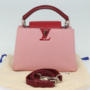 LOUIS VUITTON Capusine BB Hand Bag Taurillon Leather 2way Red Pink Auth 81113A-12