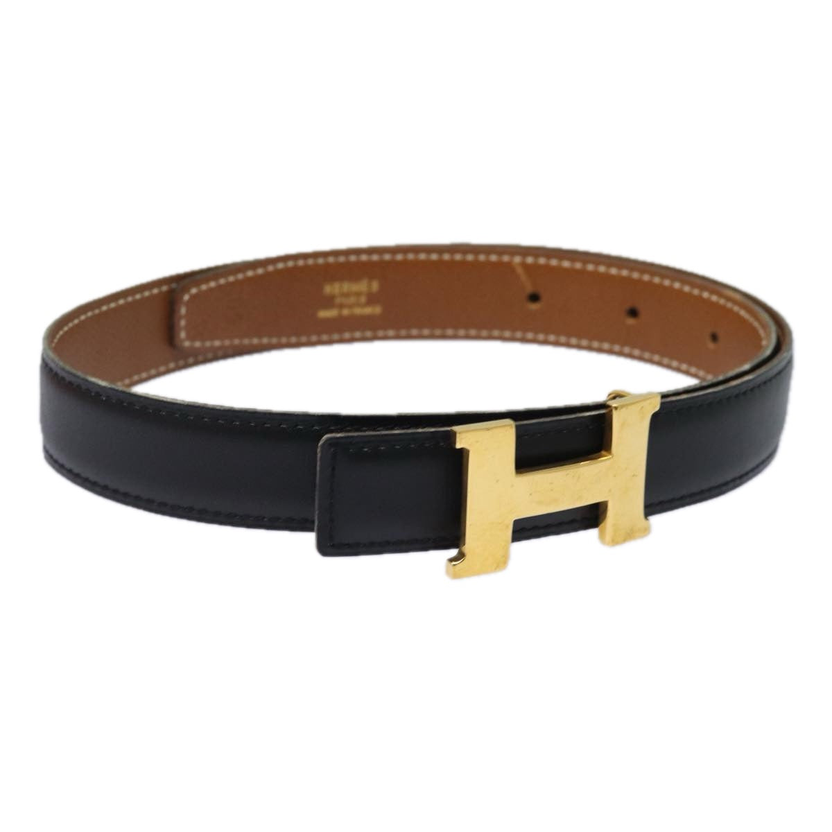 HERMES Constance Belt Leather 29.1"" Black Auth 81120