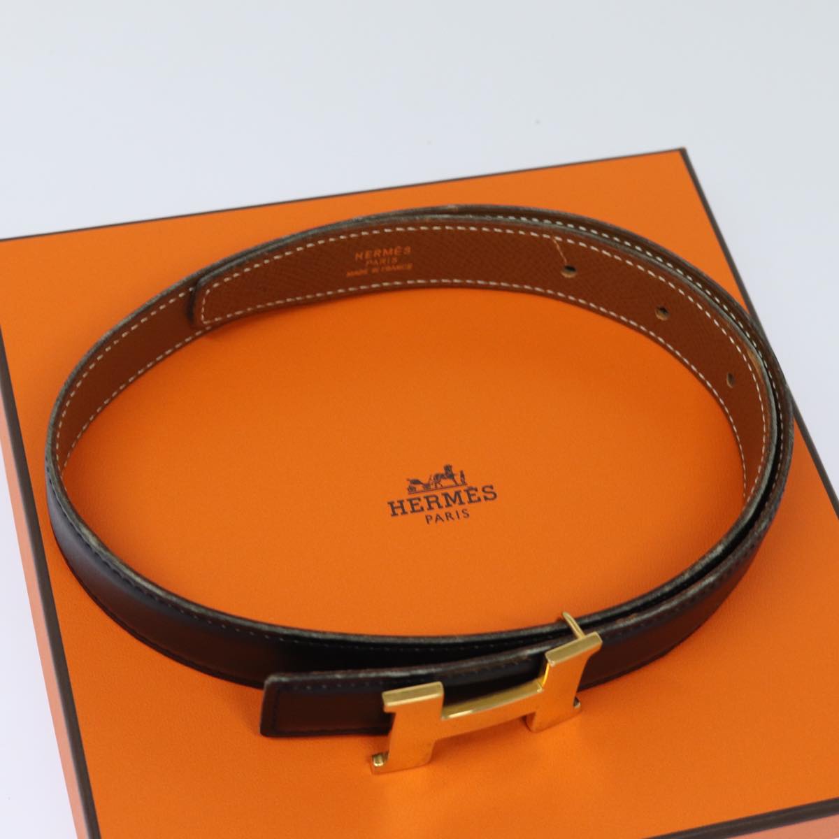 HERMES Constance Belt Leather 29.1"" Black Auth 81120