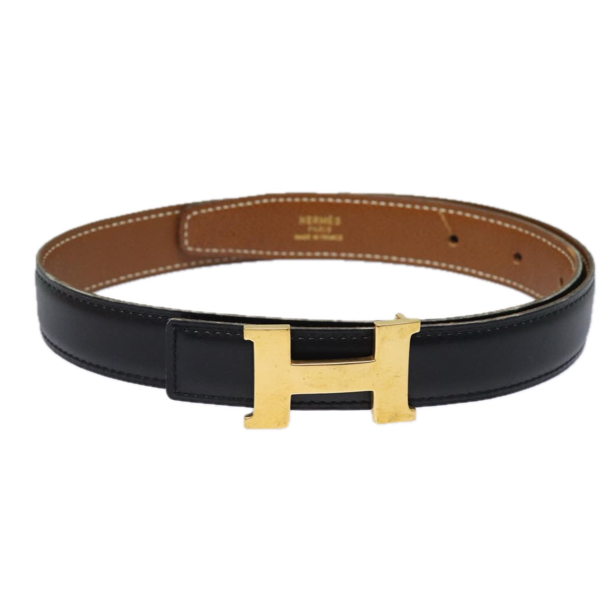 HERMES Constance Belt Leather 29.1"" Black Auth 81120