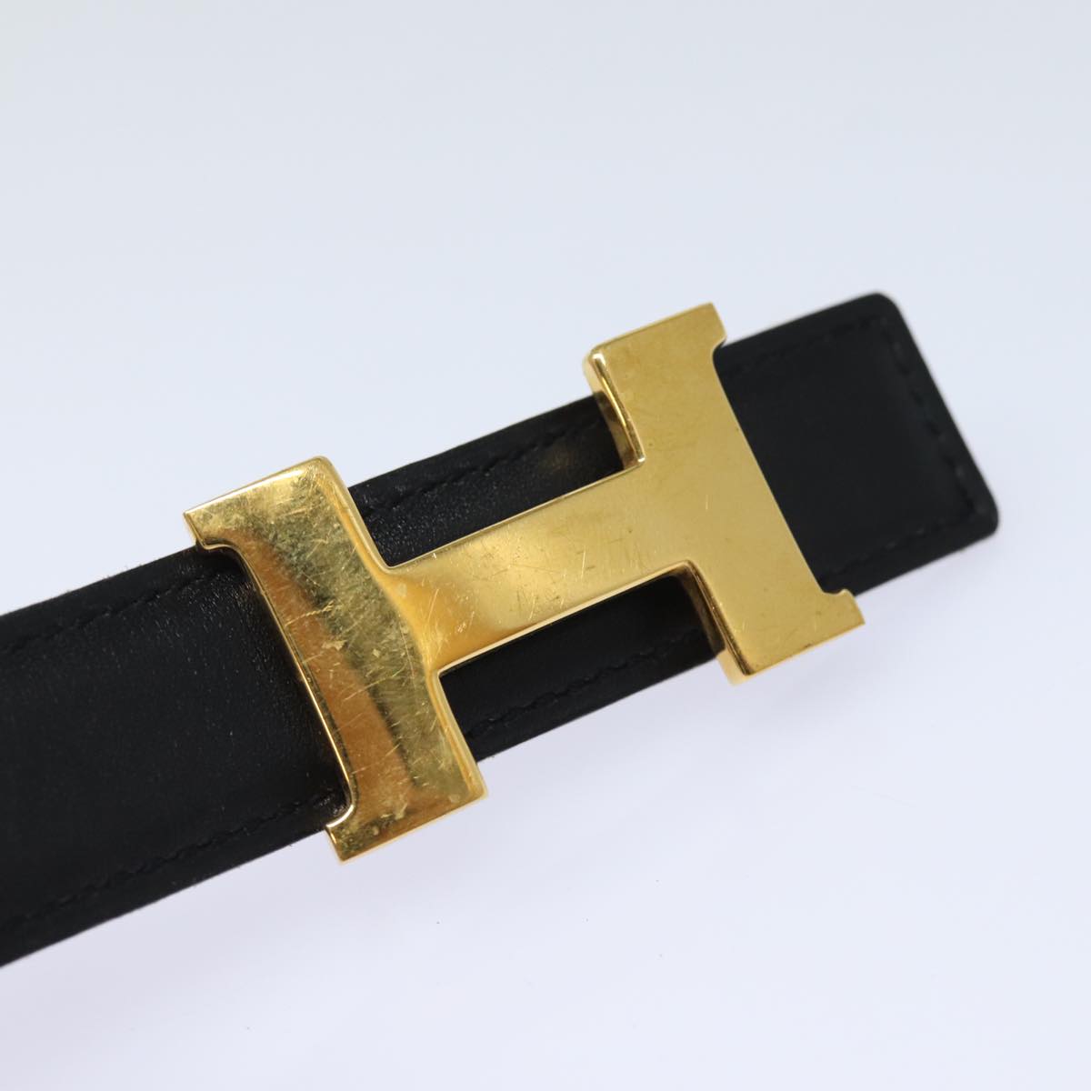 HERMES Constance Belt Leather 29.1"" Black Auth 81120