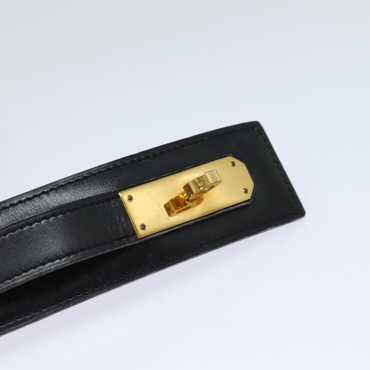 HERMES Kelly Belt Leather 33.9"" Black Auth 81121