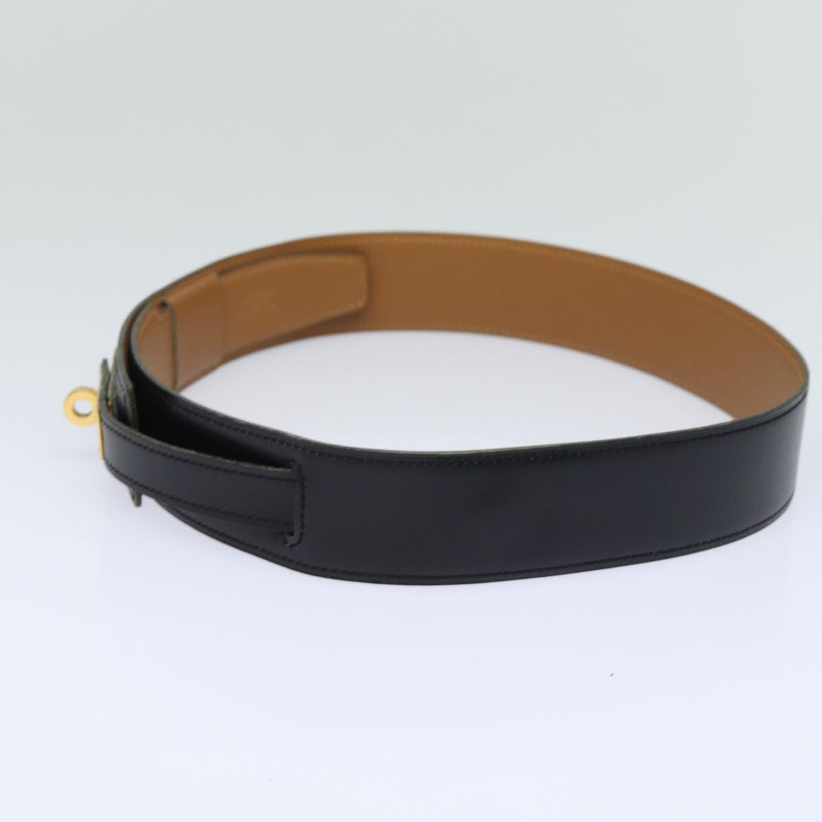 HERMES Kelly Belt Leather 33.9"" Black Auth 81121