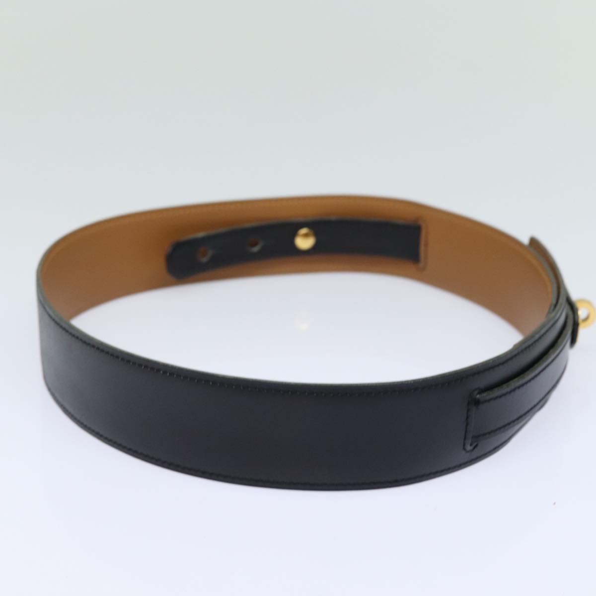 HERMES Kelly Belt Leather 33.9"" Black Auth 81121