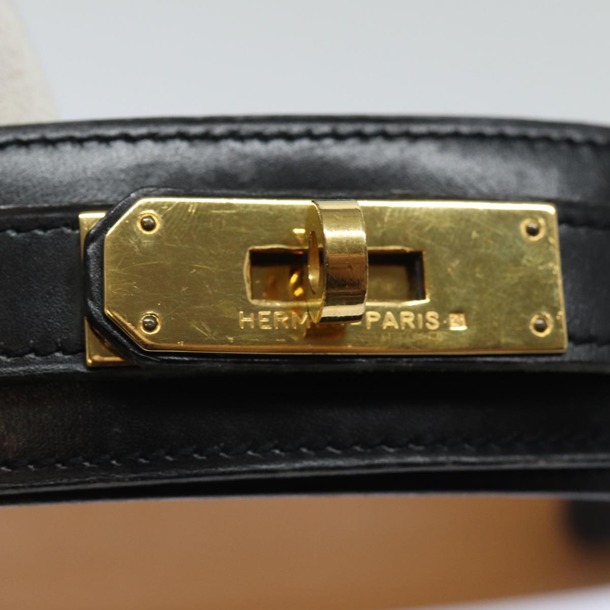 HERMES Kelly Belt Leather 33.9"" Black Auth 81121