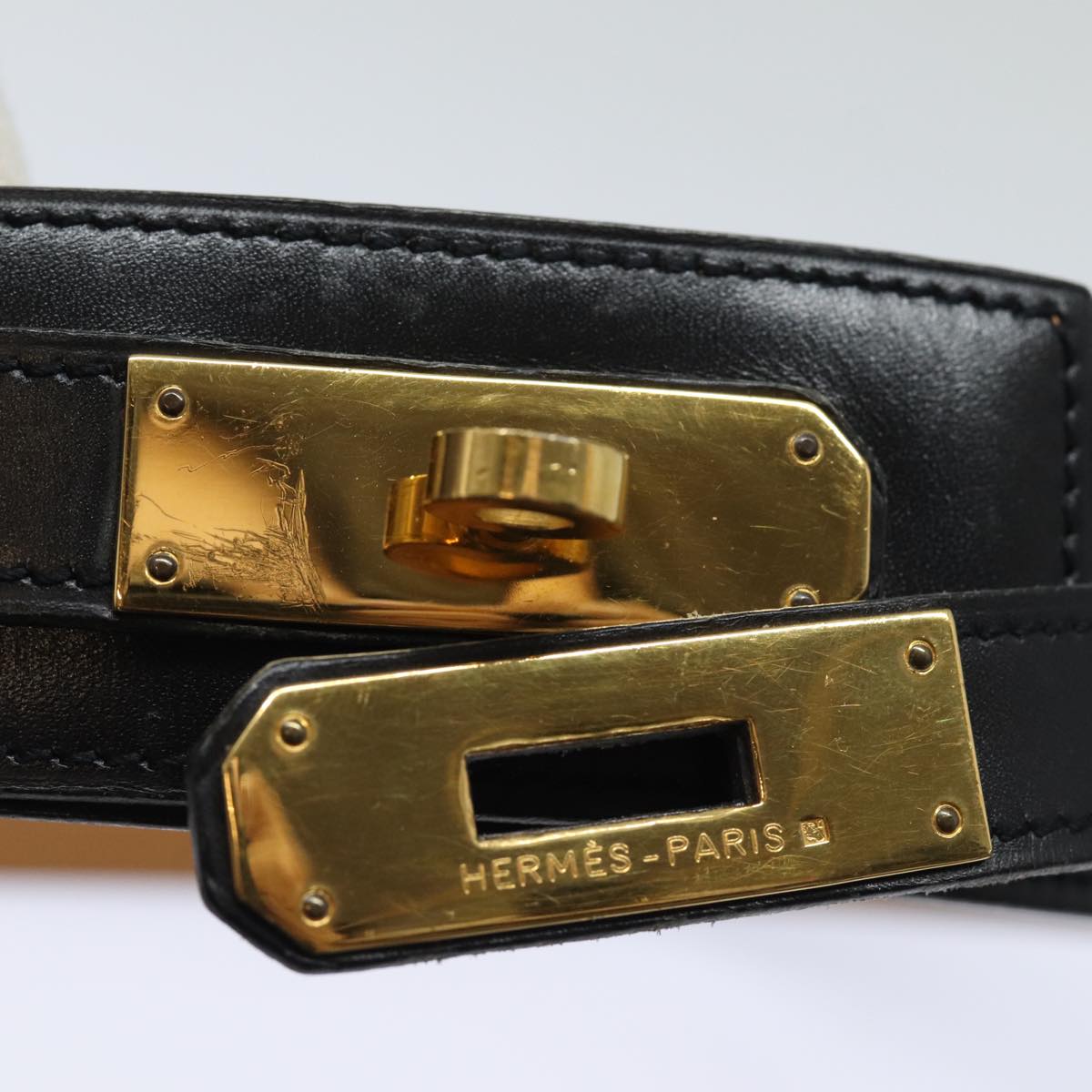 HERMES Kelly Belt Leather 33.9"" Black Auth 81121