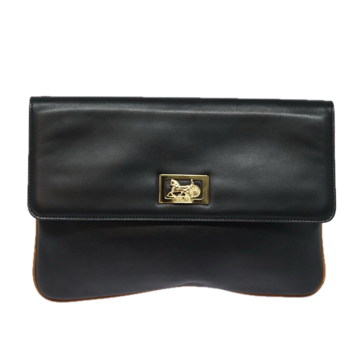 CELINE Clutch Bag Leather Black Auth 81129