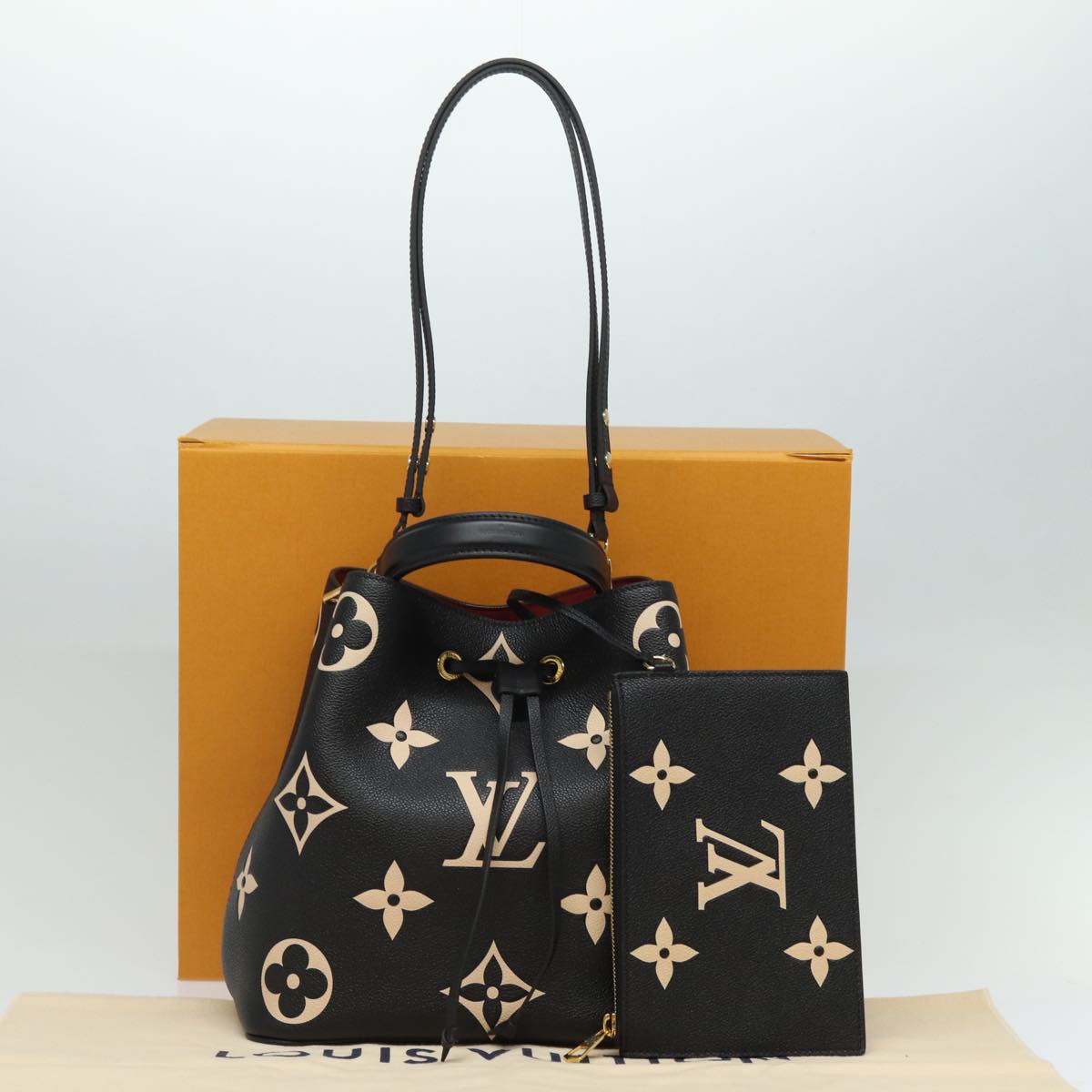 LOUIS VUITTON Monogram Empreinte Neo Noe Bag Black Beige M45497 LV Auth 81142SA