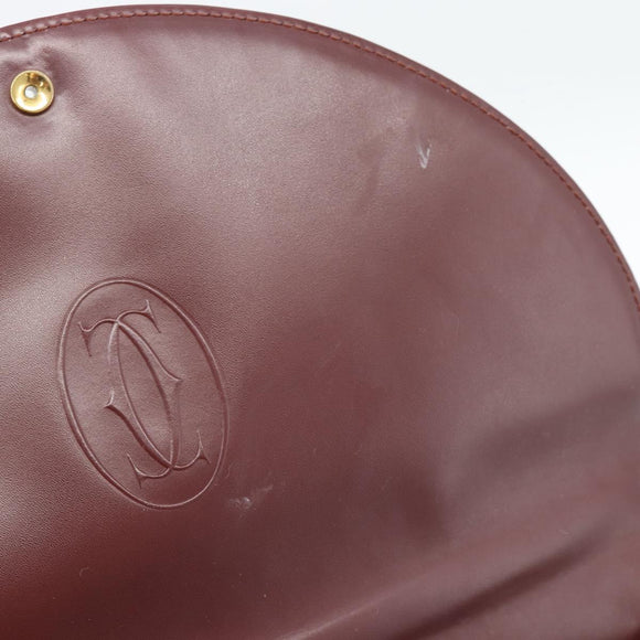CARTIER Hand Bag Leather Wine Red Auth 81148