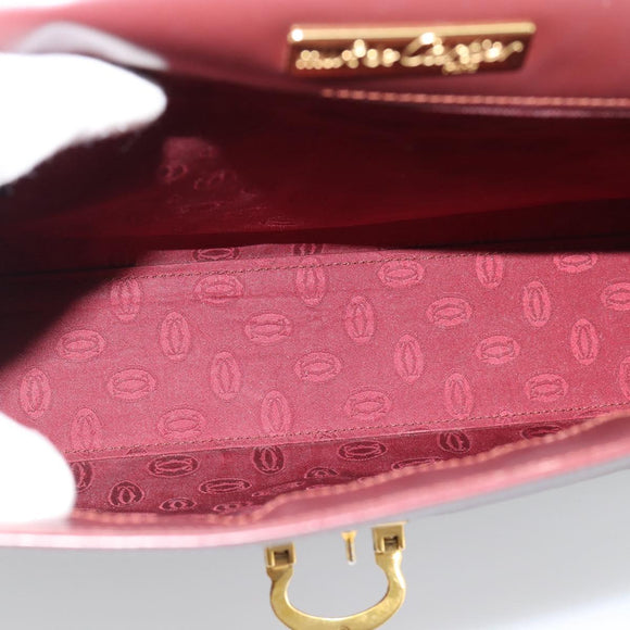 CARTIER Hand Bag Leather Wine Red Auth 81148