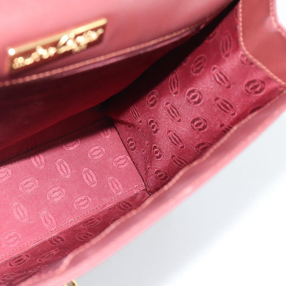 CARTIER Hand Bag Leather Wine Red Auth 81148