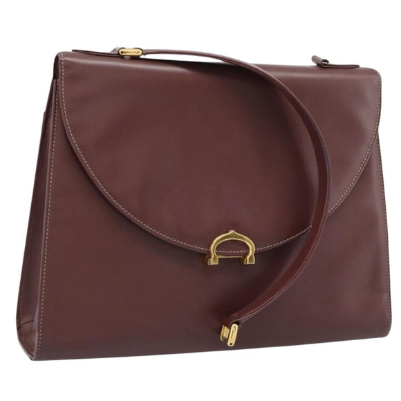 CARTIER Hand Bag Leather Wine Red Auth 81148