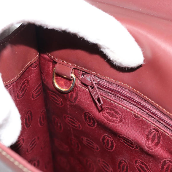 CARTIER Hand Bag Leather Wine Red Auth 81148