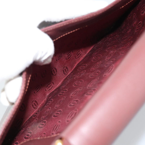 CARTIER Hand Bag Leather Wine Red Auth 81148