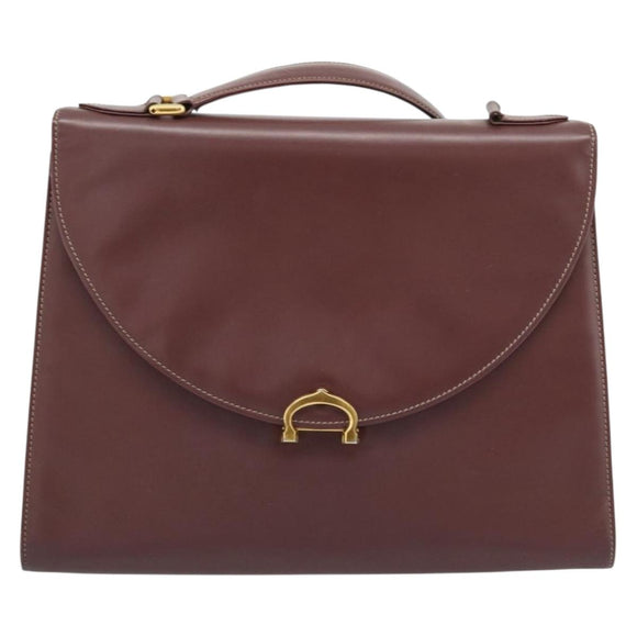 CARTIER Hand Bag Leather Wine Red Auth 81148