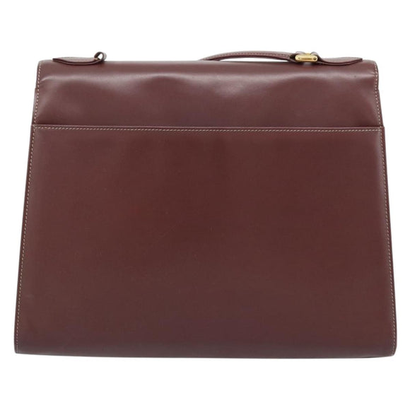 CARTIER Hand Bag Leather Wine Red Auth 81148
