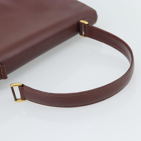 CARTIER Hand Bag Leather Wine Red Auth 81148