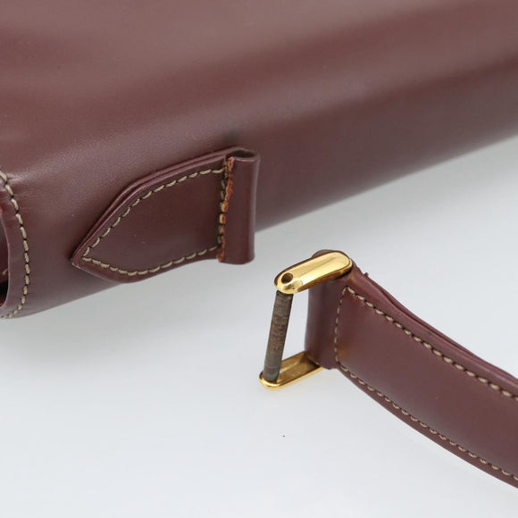 CARTIER Hand Bag Leather Wine Red Auth 81148
