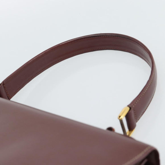 CARTIER Hand Bag Leather Wine Red Auth 81148
