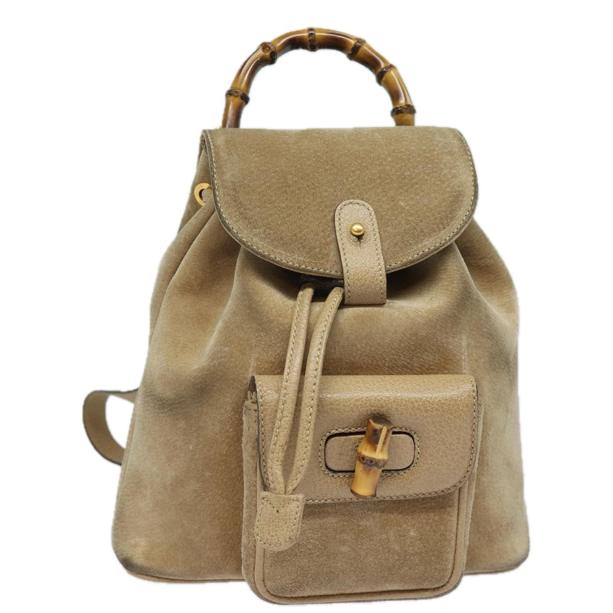 GUCCI Bamboo Backpack Suede Leather Beige 003 1705 0030 Auth 81152