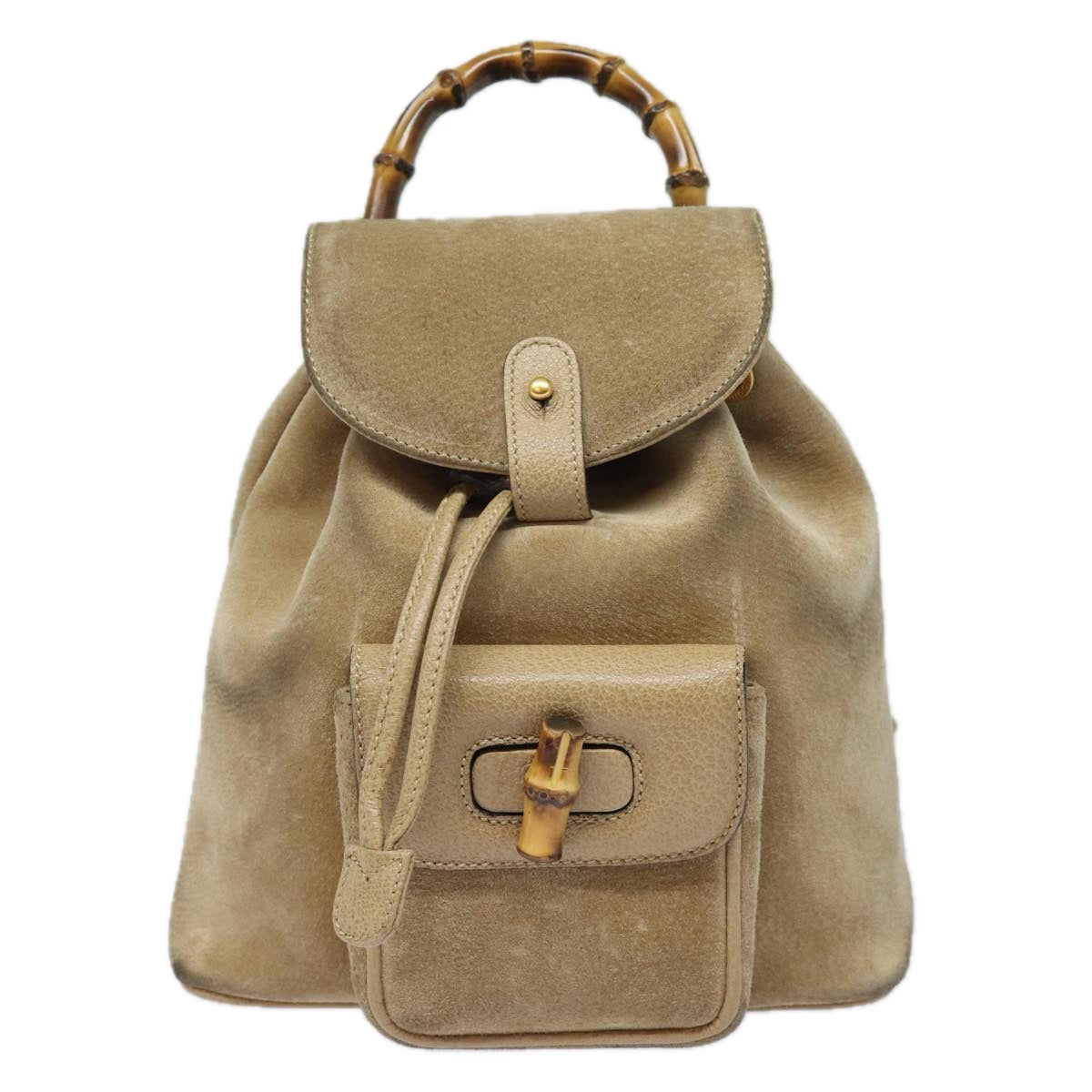 GUCCI Bamboo Backpack Suede Leather Beige 003 1705 0030 Auth 81152