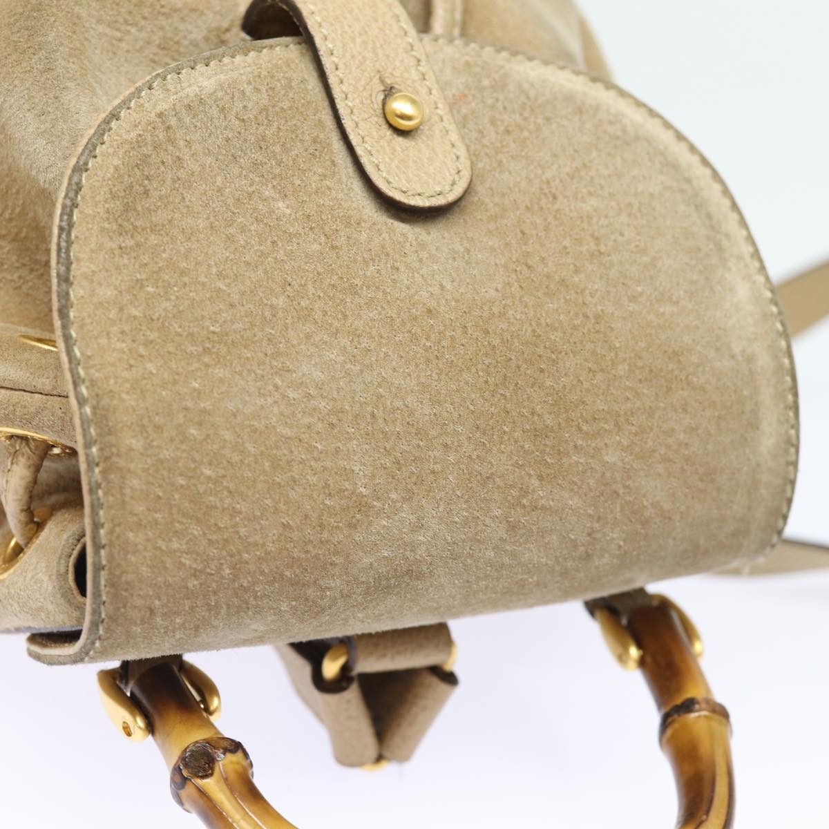 GUCCI Bamboo Backpack Suede Leather Beige 003 1705 0030 Auth 81152