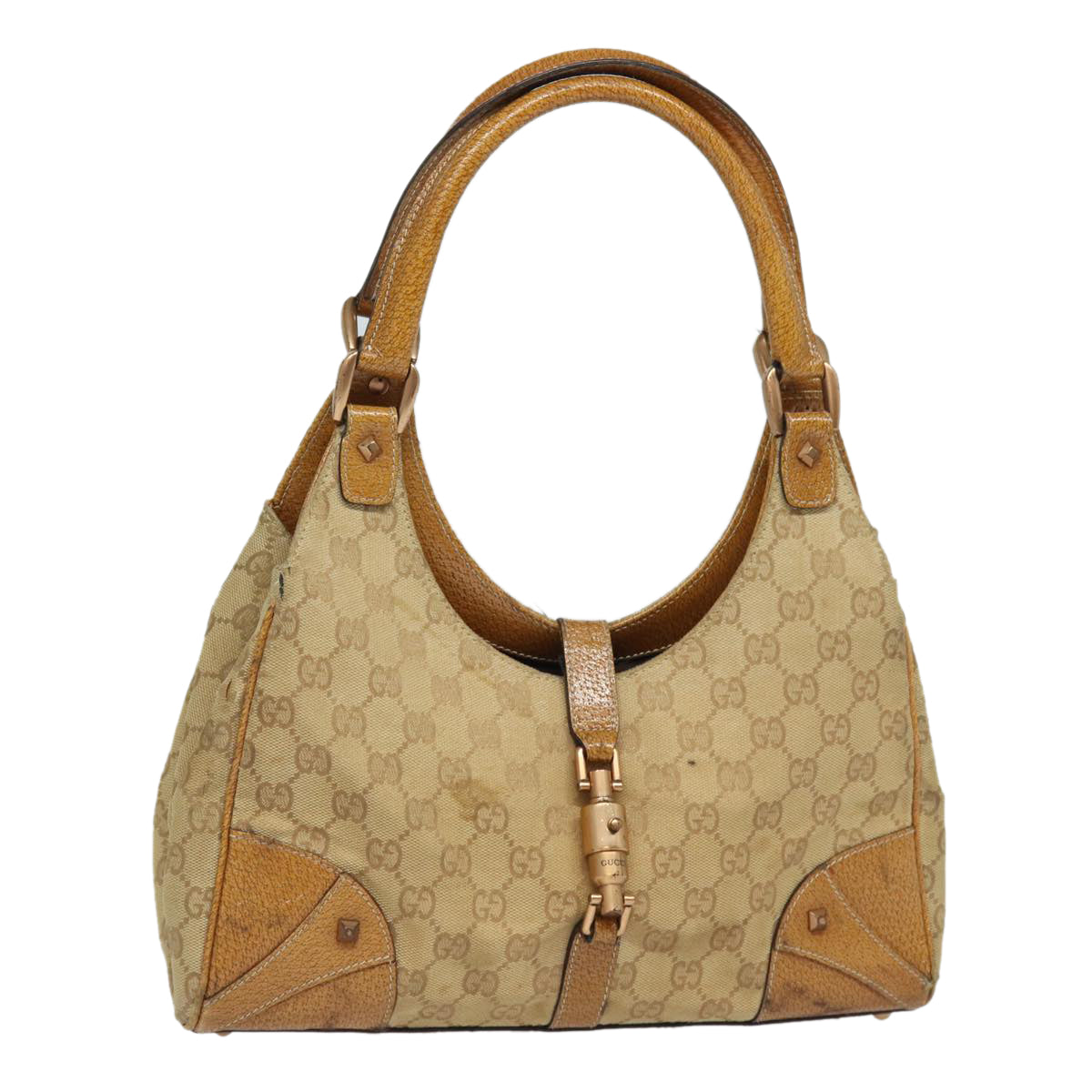 GUCCI GG Canvas Jackie Hand Bag Beige 124407 Auth 81153