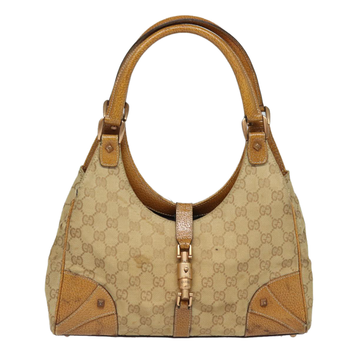 GUCCI GG Canvas Jackie Hand Bag Beige 124407 Auth 81153