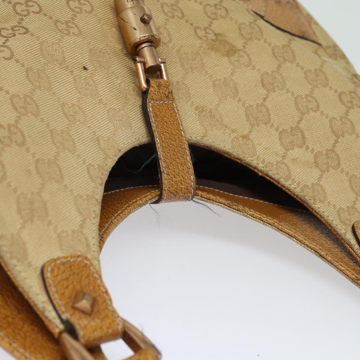 GUCCI GG Canvas Jackie Hand Bag Beige 124407 Auth 81153