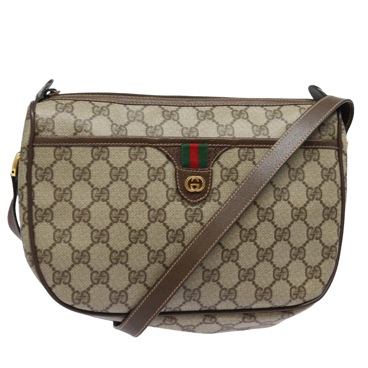 GUCCI GG Supreme Web Sherry Line Shoulder Bag PVC Beige 89 02 077 Auth 81157