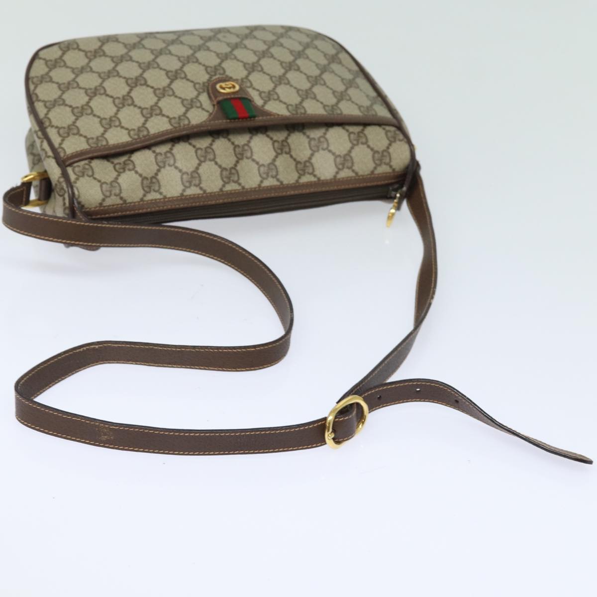 GUCCI GG Supreme Web Sherry Line Shoulder Bag PVC Beige 89 02 077 Auth 81157