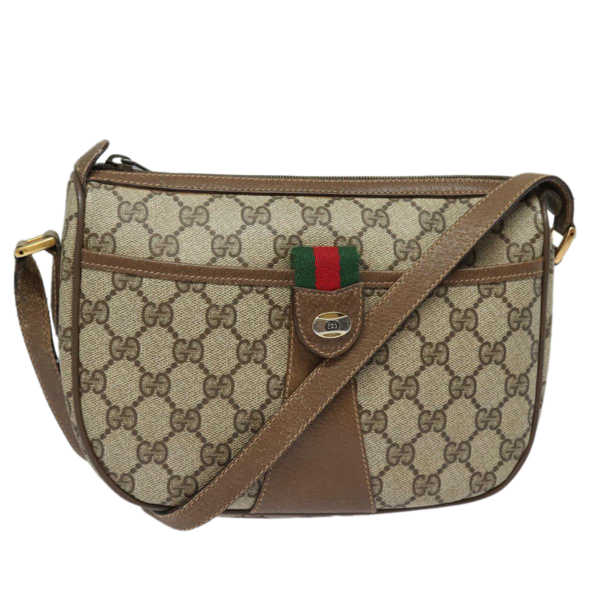 GUCCI GG Supreme Web Sherry Line Shoulder Bag PVC Beige 89 02 032 Auth 81158