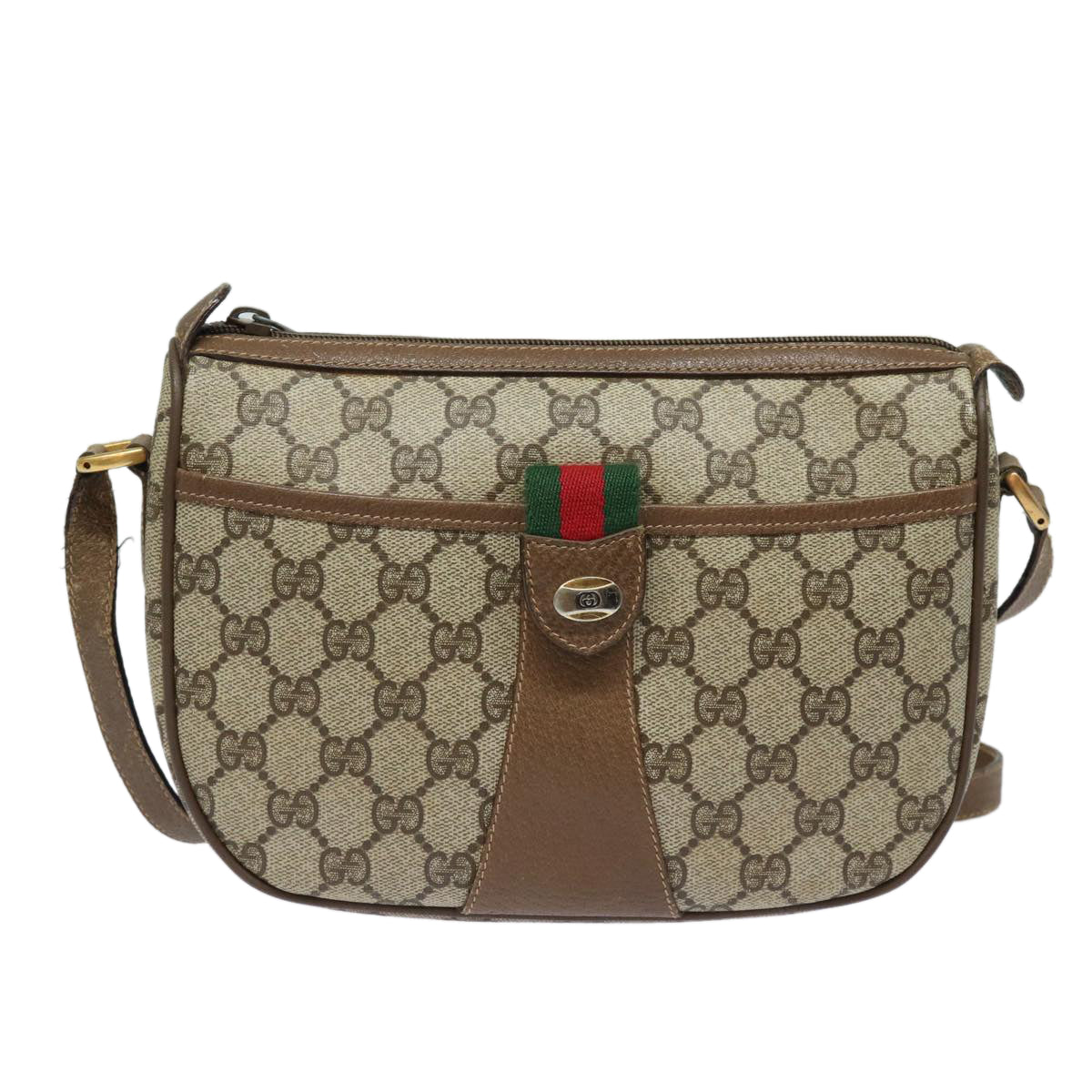 GUCCI GG Supreme Web Sherry Line Shoulder Bag PVC Beige 89 02 032 Auth 81158