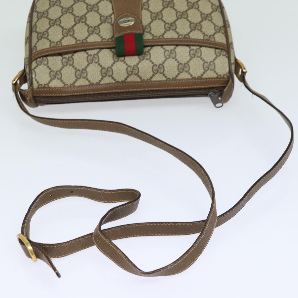 GUCCI GG Supreme Web Sherry Line Shoulder Bag PVC Beige 89 02 032 Auth 81158