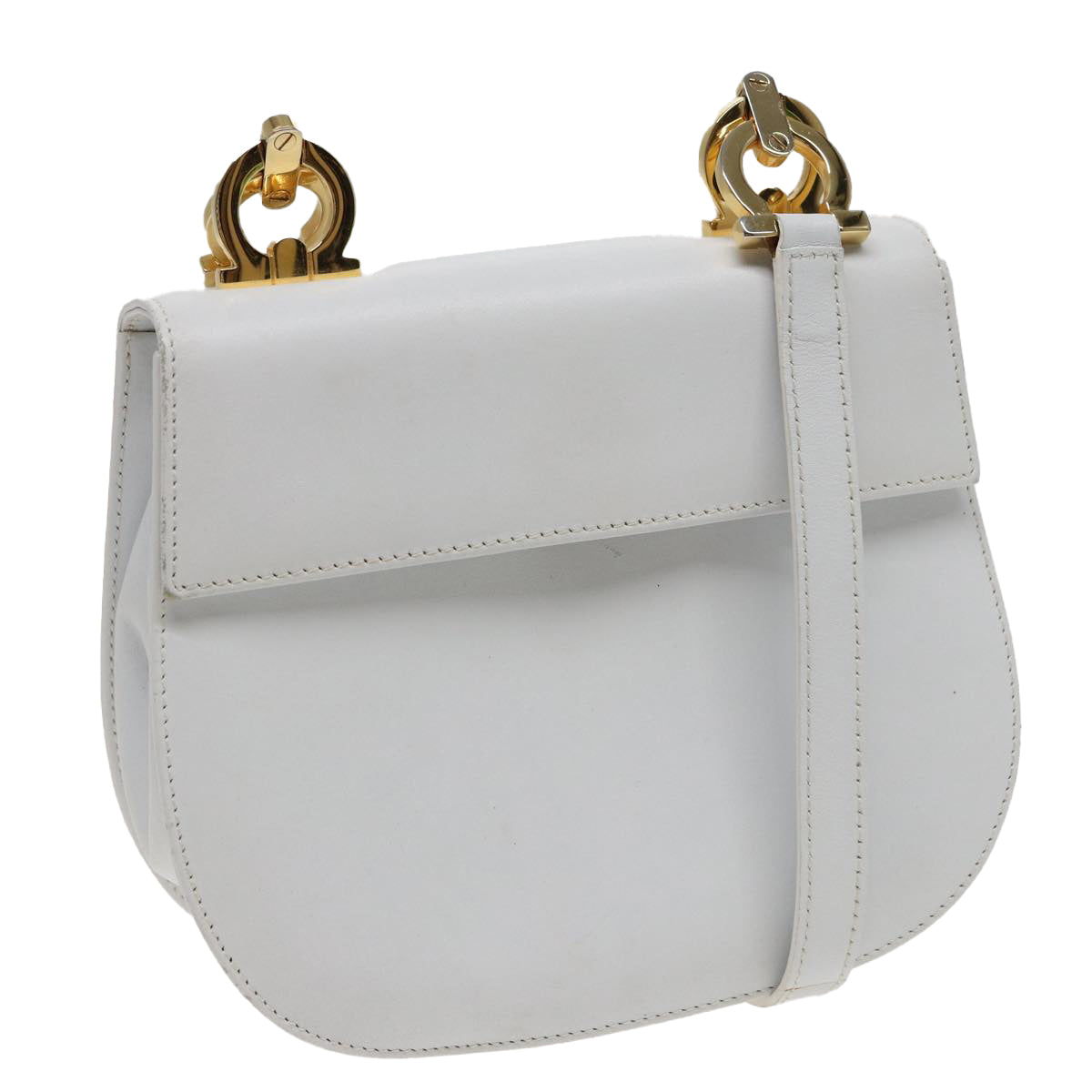 Salvatore Ferragamo Gancini Shoulder Bag Leather White Auth 81166