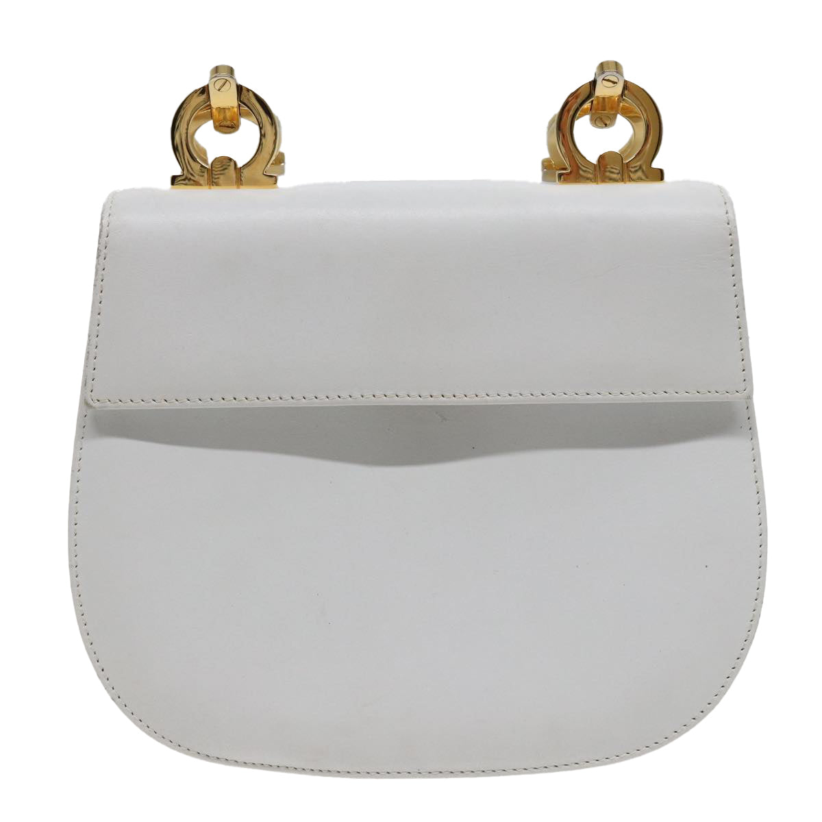 Salvatore Ferragamo Gancini Shoulder Bag Leather White Auth 81166 - 0