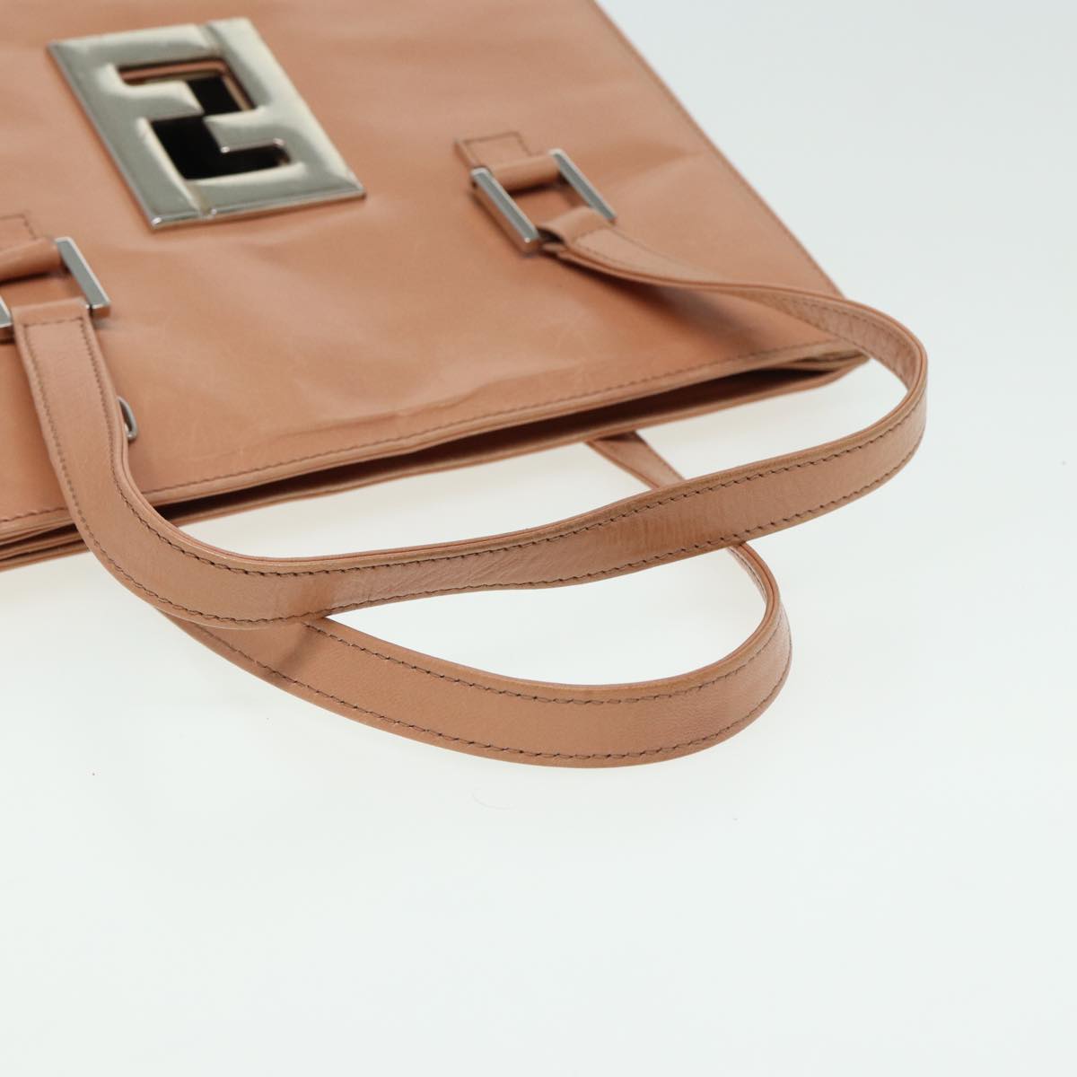 FENDI Hand Bag Leather Beige Auth 81187