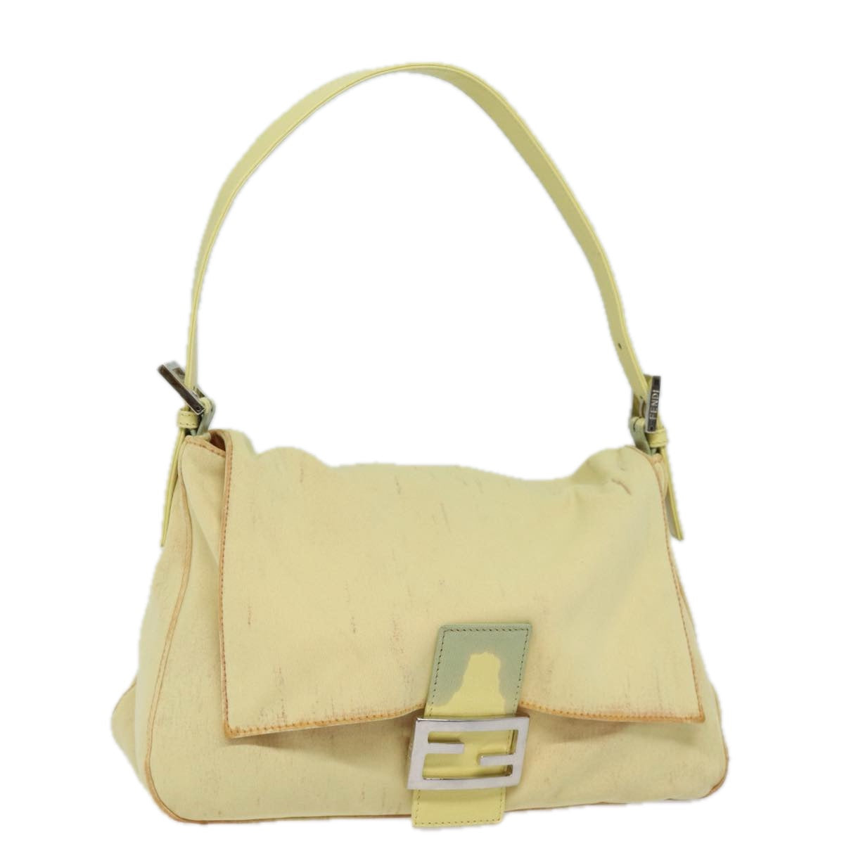 FENDI Mamma Baguette Shoulder Bag Nylon Yellow Auth 81189