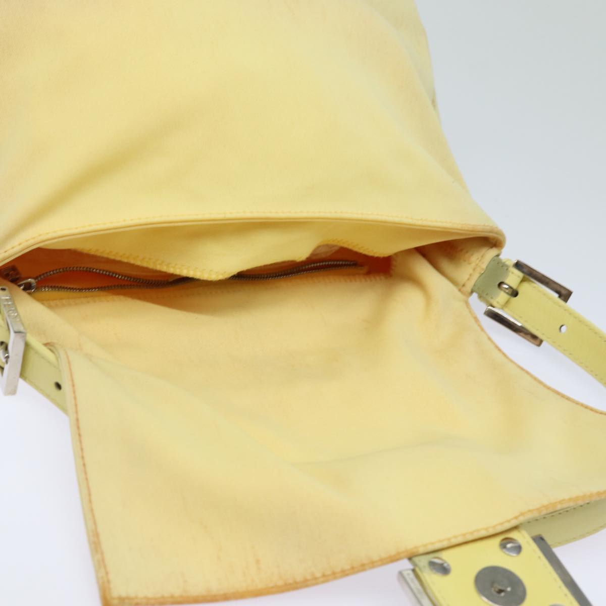 FENDI Mamma Baguette Shoulder Bag Nylon Yellow Auth 81189