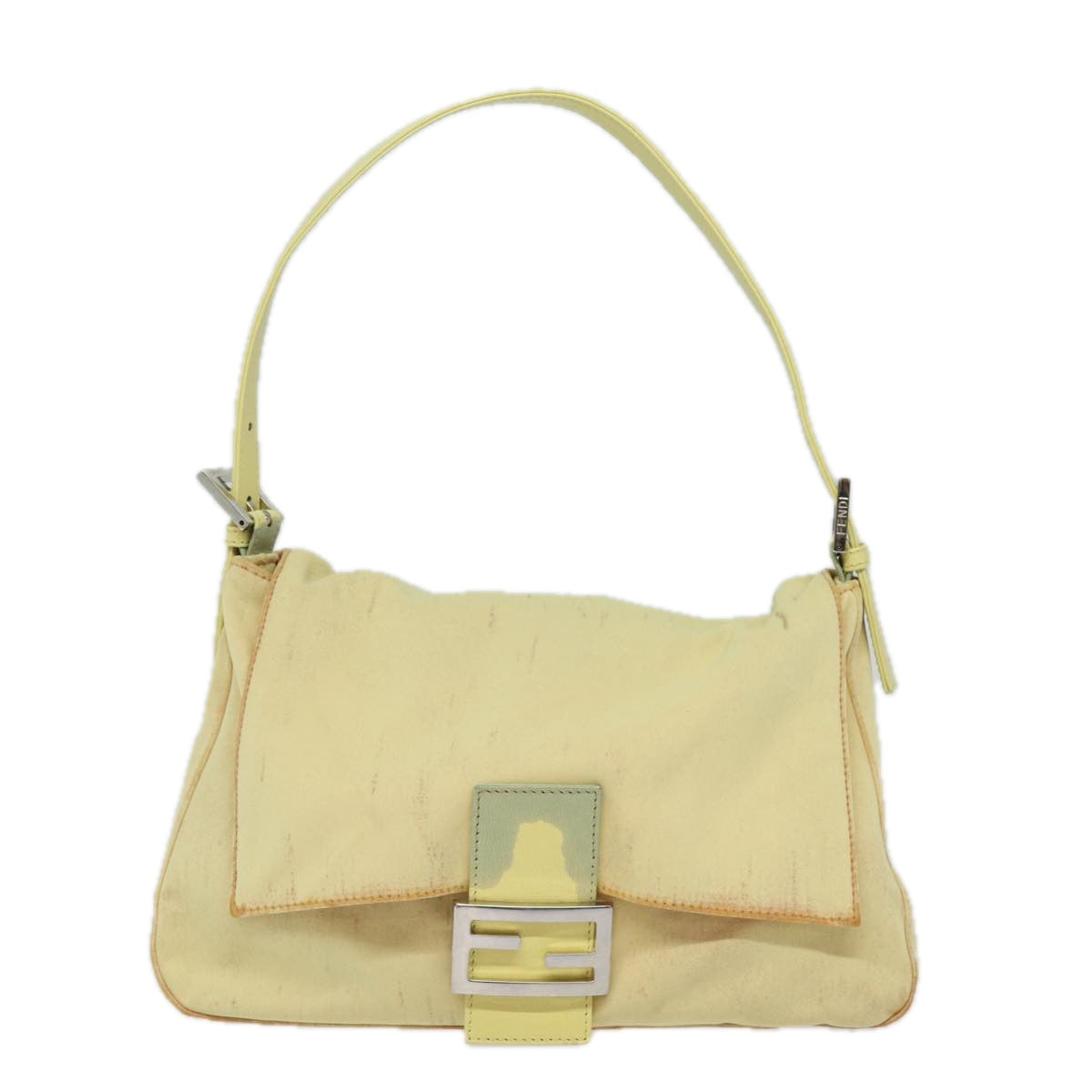 FENDI Mamma Baguette Shoulder Bag Nylon Yellow Auth 81189